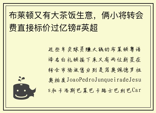 布莱顿又有大茶饭生意，俩小将转会费直接标价过亿镑#英超