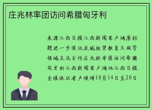 庄兆林率团访问希腊匈牙利