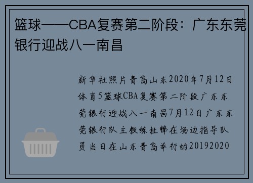 篮球——CBA复赛第二阶段：广东东莞银行迎战八一南昌